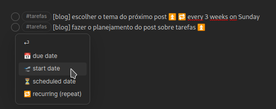 tarefas criadas usando somente texto