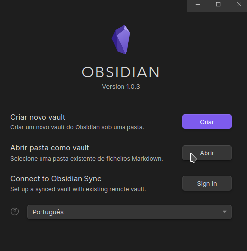 janela de escolha de cofre no obsidian